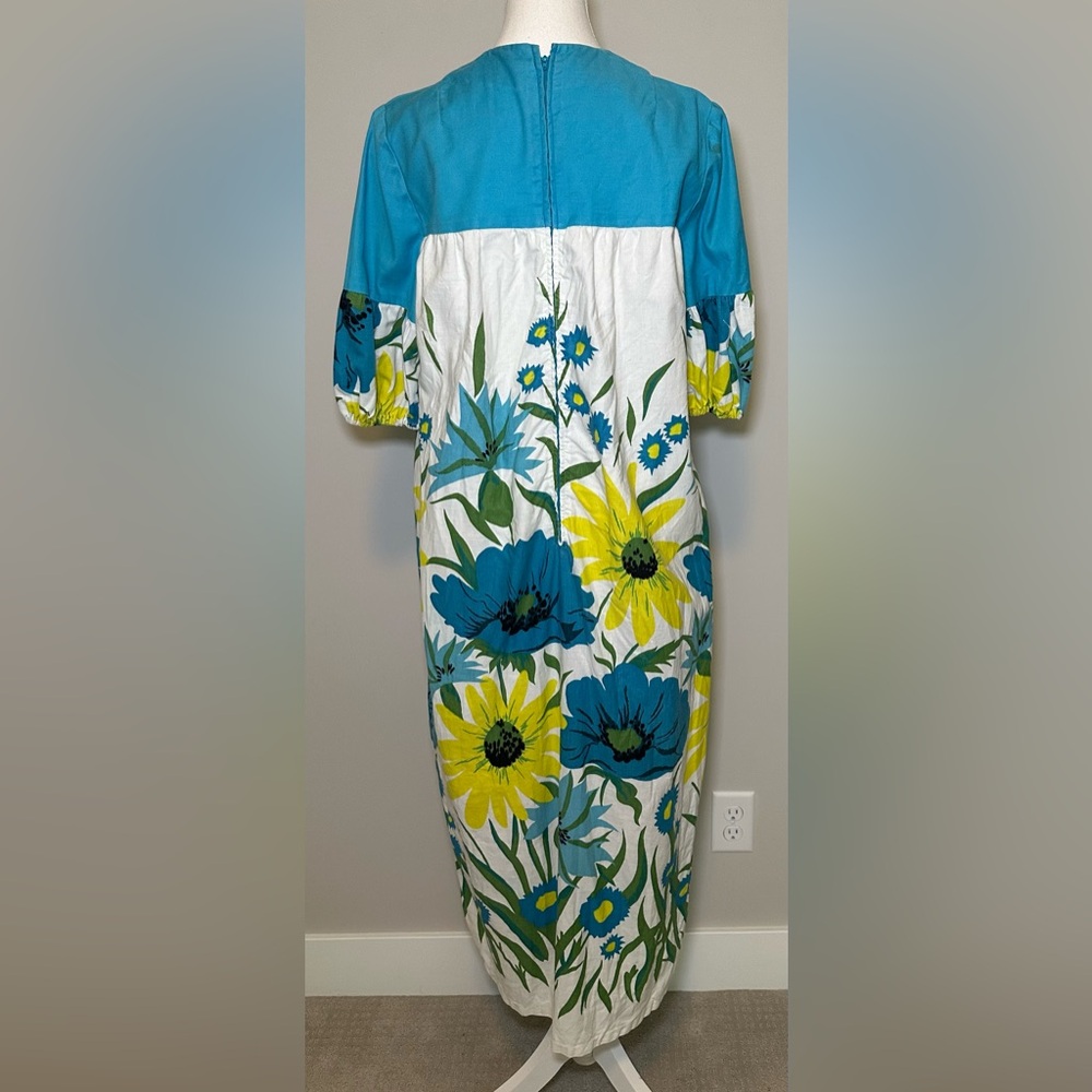 Unique Vintage Handmade Floral Maxi Dress Blue Yellow Boho Cottagecore Prairie - Picture 16 of 16
